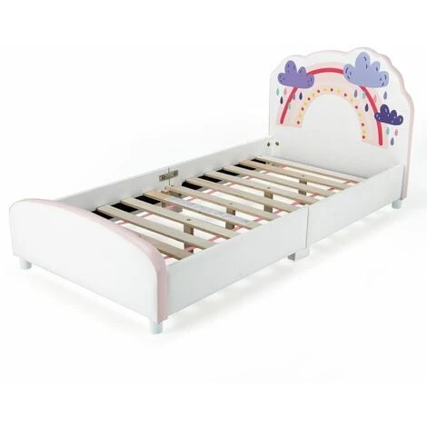 Costway Single KIds Bed Toddler Upholstered Sleeping Bed Frame Soft Headboard Footboard