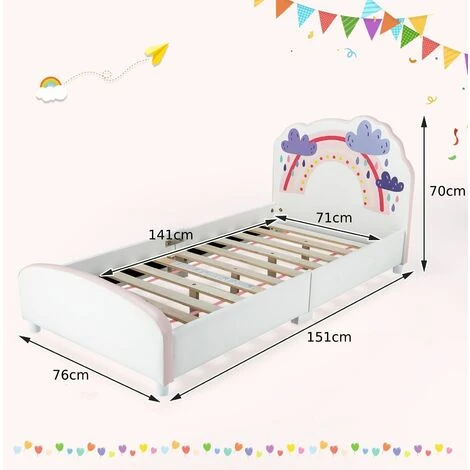 Costway Single KIds Bed Toddler Upholstered Sleeping Bed Frame Soft Headboard Footboard - Image 2