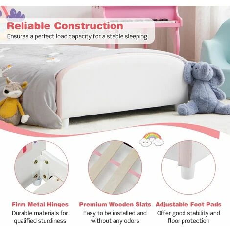 Costway Single KIds Bed Toddler Upholstered Sleeping Bed Frame Soft Headboard Footboard - Image 3