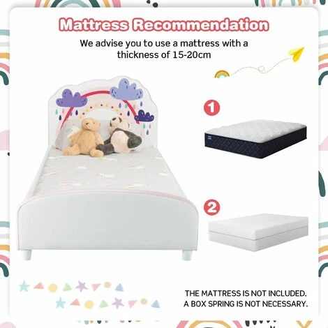 Costway Single KIds Bed Toddler Upholstered Sleeping Bed Frame Soft Headboard Footboard - Image 5