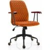 COSTWAY Velvet Office Chair, Ergonomic Swivel Computer Desk Chair With Rubber Wood Armrests, Adjustable Rolling Rocking Executive Task Chairs Tufted Leisure Seat For Home Office Bedroom (Orange)