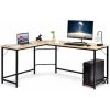 COSTWAY L-Shaped Computer Desk, 168 X 125 X 75cm,Industrial Large 2-Person Corner Writing Workstation PC Laptop Table, Wooden Metal Frame Home Office Work Study Gaming Desk (Natural)