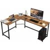 COSTWAY L-Shaped Computer Desk, 168 X 125 X 75cm,Industrial Large 2-Person Corner Writing Workstation PC Laptop Table, Wooden Metal Frame Home Office Work Study Gaming Desk (Rustic Brown)