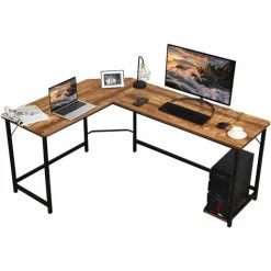 COSTWAY L-Shaped Computer Desk, 168 X 125 X 75cm,Industrial Large 2-Person Corner Writing Workstation PC Laptop Table, Wooden Metal Frame Home Office Work Study Gaming Desk (Rustic Brown)