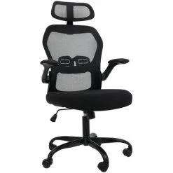 Puluomis Computer Office Chair, Ergonomic Desk Chair, Swivel Mesh Chair, Task Chair, With Adjustable Headrest Lumbar Support, Flip-up Armrests, Black