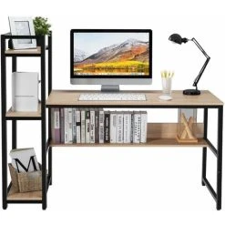 Costway 2 IN 1PC Workstation Computer Writing Study Desk With 4 Tier Storage Shelves