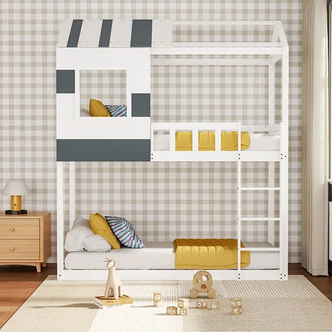 Livingandhome Modern Bunk Bed Slatted Board House Shaped - Image 2