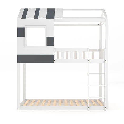 Livingandhome Modern Bunk Bed Slatted Board House Shaped - Image 3