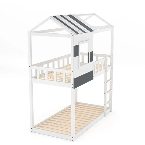 Livingandhome Modern Bunk Bed Slatted Board House Shaped - Image 4