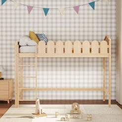 Livingandhome Pine Wood Loft Bed For Kids Room With Fence Rails