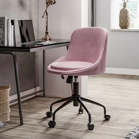 Livingandhome Pink Velvet Swivel Office Accent Chair With Wheels - Image 2