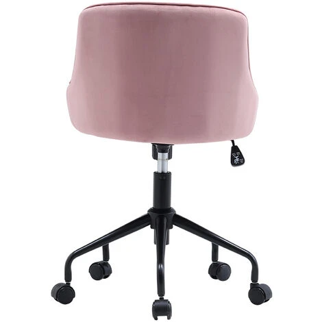 Livingandhome Pink Velvet Swivel Office Accent Chair With Wheels - Image 3