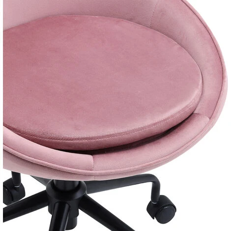 Livingandhome Pink Velvet Swivel Office Accent Chair With Wheels - Image 4