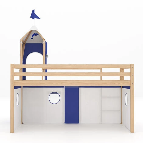 Livingandhome Castle Pine Wood Loft Bed With Slide And Tent - Image 3