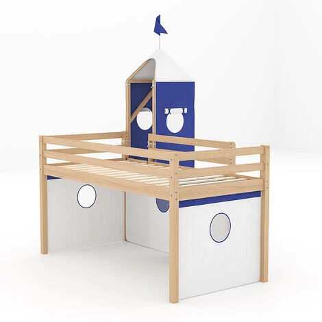 Livingandhome Castle Pine Wood Loft Bed With Slide And Tent - Image 4