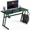 COSTWAY Computer Desk, 120cm Study Table Writing Workstation With Headphone Hook, Cup Holder And Game Handle Rack, Z-Shaped PC Laptop Table Working Gaming Desk For Home Office Bedroom (Green+Black)