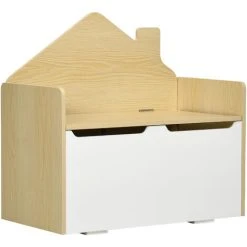 HOMCOM Toy Box Storage Bench Kids Toy Chest W/ Lid Pressure Rod - White