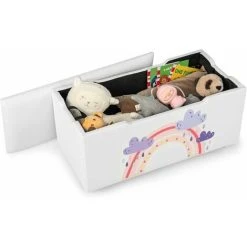COSTWAY Kids Toy Storage Box, Upholstered Children Organizer Chest With Removable Lid, Handle And Adjustable Legs, Storage Ottoman Bench For Bedroom, Nursery, Playroom (White)