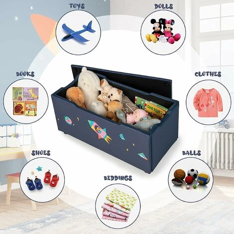 COSTWAY Kids Toy Storage Box, Upholstered Children Organizer Chest With Removable Lid, Handle And Adjustable Legs, Storage Ottoman Bench For Bedroom, Nursery, Playroom (Navy Blue) - Image 3