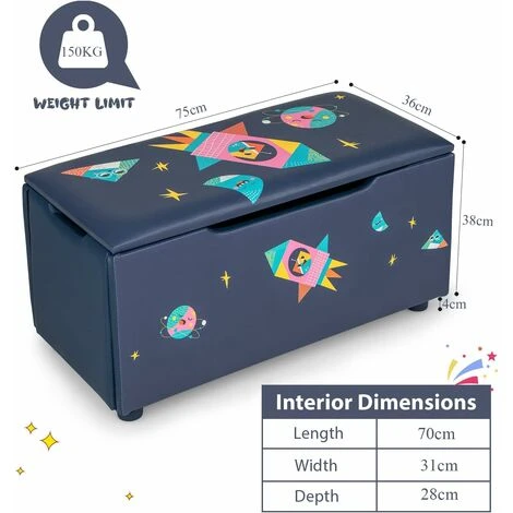 COSTWAY Kids Toy Storage Box, Upholstered Children Organizer Chest With Removable Lid, Handle And Adjustable Legs, Storage Ottoman Bench For Bedroom, Nursery, Playroom (Navy Blue) - Image 5