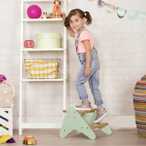 EINEMGELD B. Toys - B. Spaces Peek-A-Boost - Wooden Step Stool - Two-Step Step Stool For Kids Ages 2 And Up (Natural Wood Color & Mint) - Image 2