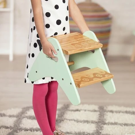 EINEMGELD B. Toys - B. Spaces Peek-A-Boost - Wooden Step Stool - Two-Step Step Stool For Kids Ages 2 And Up (Natural Wood Color & Mint) - Image 3