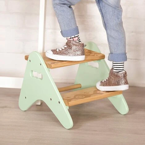 EINEMGELD B. Toys - B. Spaces Peek-A-Boost - Wooden Step Stool - Two-Step Step Stool For Kids Ages 2 And Up (Natural Wood Color & Mint) - Image 5