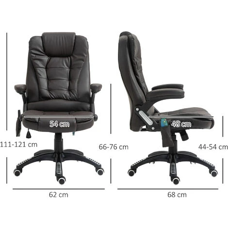 HOMCOM Heated Vibrating Massage Office Chair With Reclining Function Brown - Image 2
