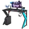 CLIPOP Ergonomic RGB Gaming Desk,110 Cm Home Office Computer Desk With K-Shaped Metal Legs And Headphone Hooks