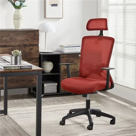 Yaheetech Mesh Office Chair With Headrest Ergonomic Desk Chair, Red - Image 2