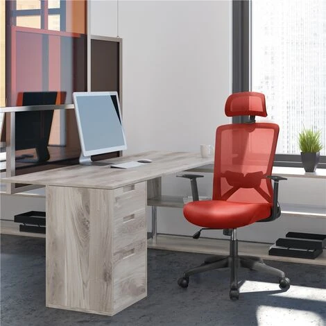 Yaheetech Mesh Office Chair With Headrest Ergonomic Desk Chair, Red - Image 3