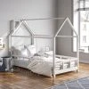 Livingandhome White Solid Pine Wood Frame House Double Kids Bedstead
