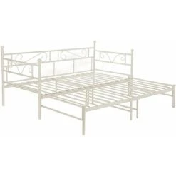 SWYEOOT Single Metal Sofa Bed Day Bed With Trundle Bed, Can Be Extended From 95-177 Cm, White