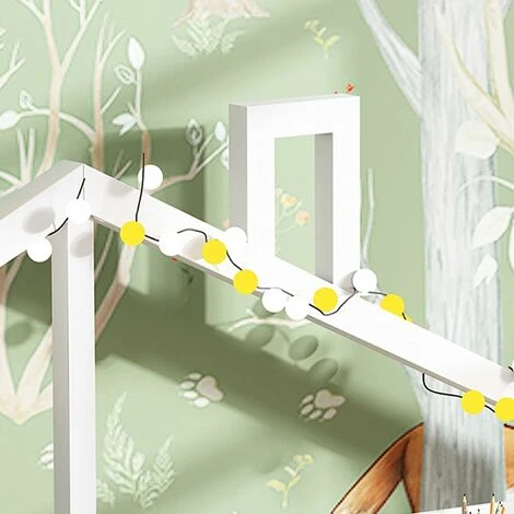 SWYEOOT Children's Bed, Beautiful House Bed, Made Of Solid Wood With Fence And Slatted Frame, With Storage Shelf, Fireplace Shape For Children's And Teenagers' Rooms (White, 90 X 200 Cm) - Image 4