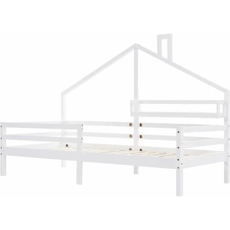 SWYEOOT Children's Bed, Beautiful House Bed, Made Of Solid Wood With Fence And Slatted Frame, With Storage Shelf, Fireplace Shape For Children's And Teenagers' Rooms (White, 90 X 200 Cm) - Image 5