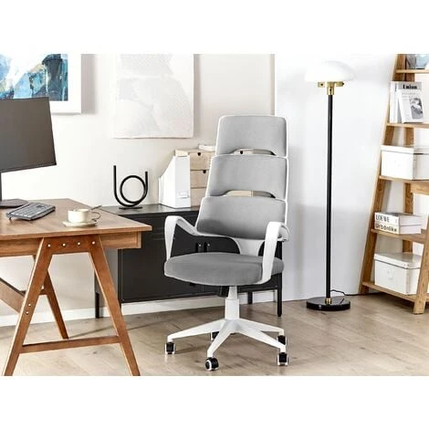 Beliani Office Desk Chair Swivel Adjustable Height White And Grey Polyester Grandiose - Image 2