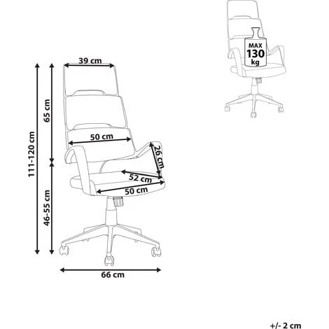 Beliani Office Desk Chair Swivel Adjustable Height White And Grey Polyester Grandiose - Image 3