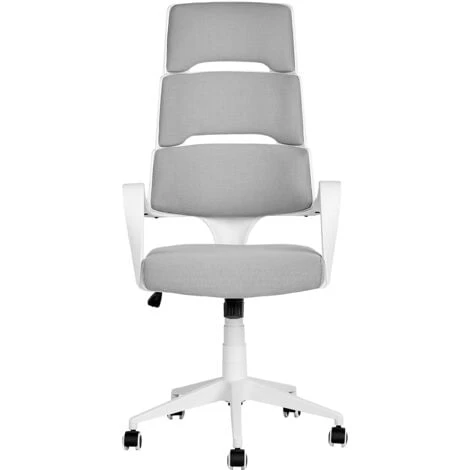 Beliani Office Desk Chair Swivel Adjustable Height White And Grey Polyester Grandiose - Image 4