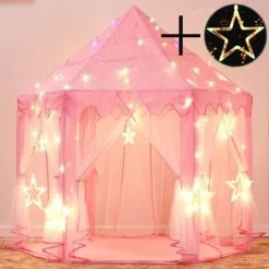 JENDREK PAUL LIMITED Kids Play Tent, Princess Castle Play Tent, Kids Indoor Playhouse, Large Girls Playhouse With LED Color String Lights