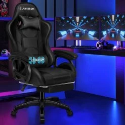 ELFORDSON Gaming Chair With Extra Large Lumbar Support, Black