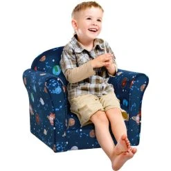 HOMCOM Kids Mini Armchair, Planet-Themed Chair W/ Wooden Frame, Non-Slip Feet