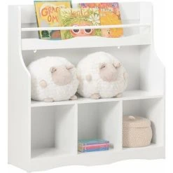 SoBuy Children Kids Bookcase Book Shelf Toy Shelf Storage Display Shelf With 1 Shelf And 4 Storage Compartments,KMB57-W