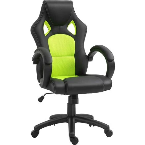 HOMCOM Racing Gaming Chair Swivel Home Office Gamer Desk Chair W/ Wheels, Green
