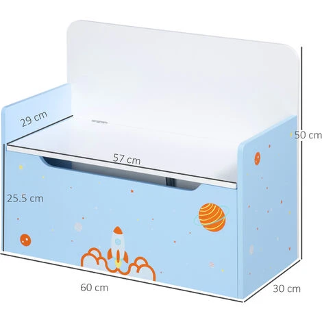 ZONEKIZ 2 In 1 Wooden Kids Storage Bench, Toy Box W/ Safety Rod - Blue - Image 2