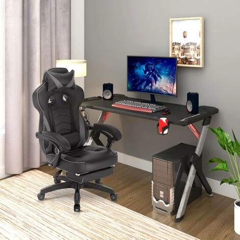 WOLTU Gaming Desk LED Black Computer Racing Table With Cup Holder Headphone Hook Black - Image 2