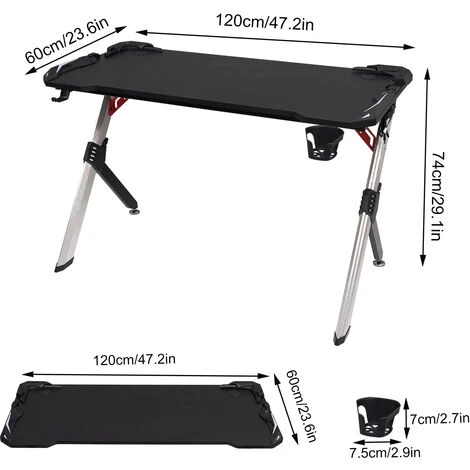 WOLTU Gaming Desk LED Black Computer Racing Table With Cup Holder Headphone Hook Black - Image 3