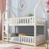 ModernLuxe Bunk Bed House Bed Kid Bed 3FT Single Bed Wooden Bed Frame For Kids With Ladder And Guard Rail 90x190 Cm White