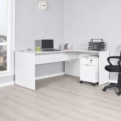 FWStyle Matt White L-shaped Large Corner Home Office Desk. Build It Left Or Right Handed.