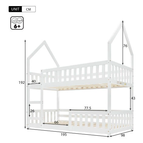 FYFAMILY Children Bunk Bed, Twin Sleeper Bed With Ladder, 3 Ft Solid Wood Frame Single Bed, For Boy Girl Kids Bedroom Furniture 90 X 190 Cm White - Image 5