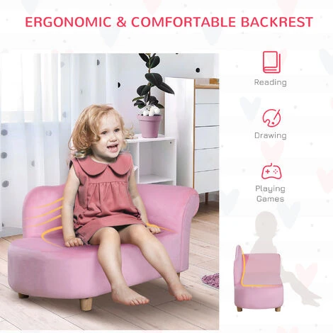 HOMCOM Kids Sofa Toddler Armchair Lounger Children Sofa Bed Bedroom Chair Pink - Image 4